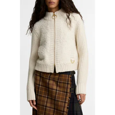 Barbour Hazelwood Knitted Sherpa Fleece Bomber Jacket In White