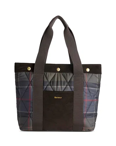 Barbour Healy Quilted Tartan Tote Bag In Brown