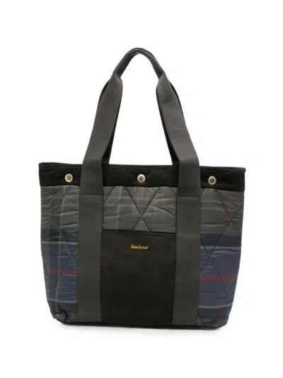 Barbour Healy Quilted Tartan-print Tote Bag In Gray