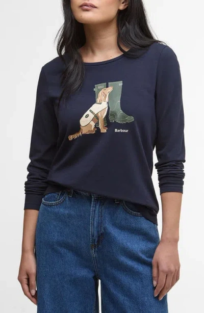 Barbour Hedley Long Sleeve Cotton Graphic T-shirt In Blue