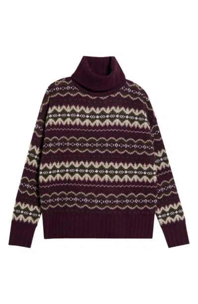 Barbour Helen Fair Isle Wool Blend Turtleneck Tunic Sweater In Fig Multi