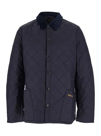 BARBOUR 'HERITAGE LIDDESDALE' BLUE JACKET WITH CLASSIC CORDUROY COLLAR AND LOGO LETTERING ON THE FRONT IN TE