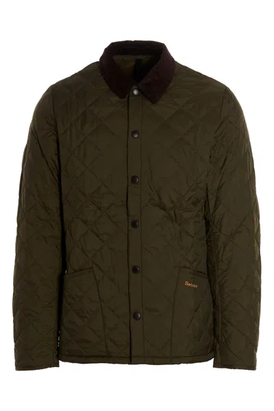 Barbour Heritage Liddesdale Green Jacket With Classic Corduroy Collar And Logo Lettering On The Front In Tec