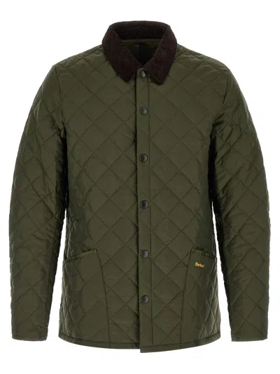 Barbour Heritage Liddesdale Green Jacket With Classic Corduroy Collar And Logo Lettering On The Front In Tec