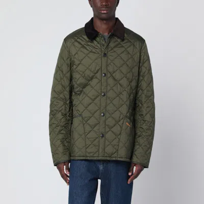 Barbour Heritage Liddesdale Green Jacket With Classic Corduroy Collar And Logo Lettering On The Front In Tec