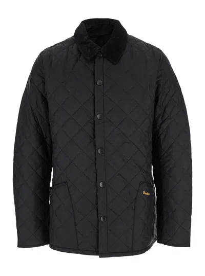 BARBOUR 'HERITAGE LIDDESDALE' BLACK JACKET WITH CLASSIC CORDUROY COLLAR AND LOGO LETTERING ON THE FRONT IN T