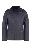 Barbour Heritage Liddesdale Blue Jacket With Classic Corduroy Collar And Logo Lettering On The Front In Tech In Blue
