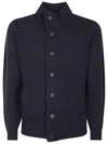 Barbour High Collar Wool Cardigan With Button-down Front In Blue