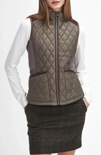 Barbour High Field Quilted Mixed Media Vest In Winter Moss/classic