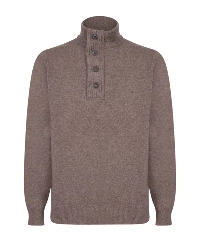 Barbour High-neck Half Buttoned Knit Jumper In Gray