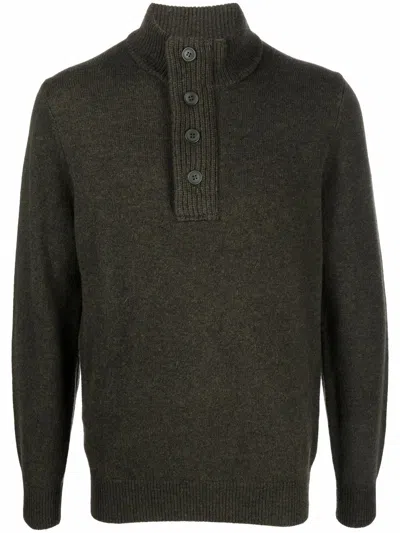 Barbour High Neck Ribbed Knit Sweater With Concealed Zip And Button Fastening In Green