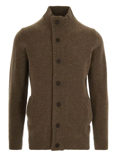 Barbour High-neck Wool Cardigan In Brown