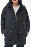 Barbour Highclere Hooded Waxed Jacket In Blue