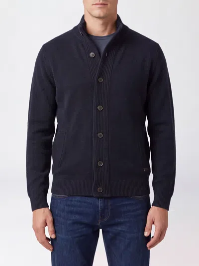 Barbour High-neck Pure Wool Cardigan With Button Closure In Blue