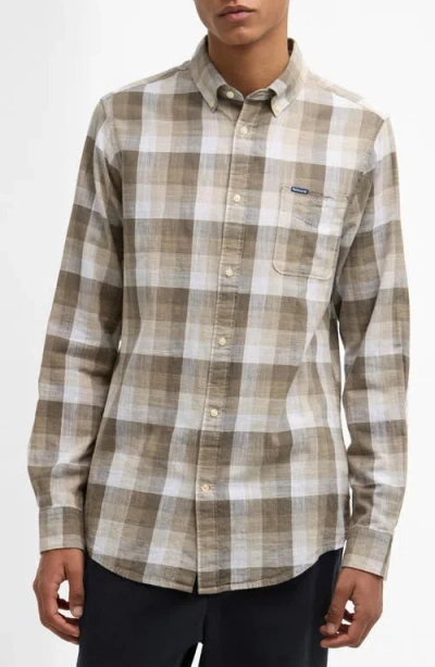 Barbour Hillroad Tailored Fit Buffalo Check Slub Cotton Button-down Shirt In Gray