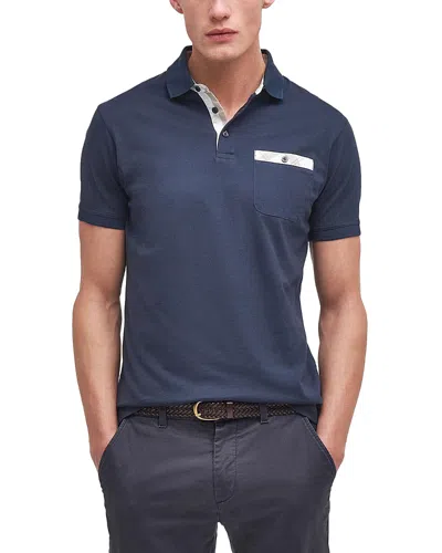 Barbour Hirstly Cotton Tartan Trimmed Pocket Polo Shirt In Navy