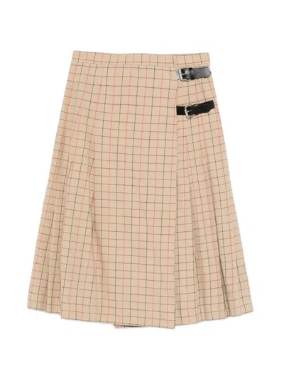 Barbour Hollington Buckle-fastening Tattersall Midi Skirt In Neutral