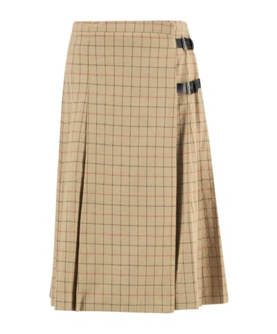 Barbour Hollington Buckle-fastening Tattersall Midi Skirt In Brown
