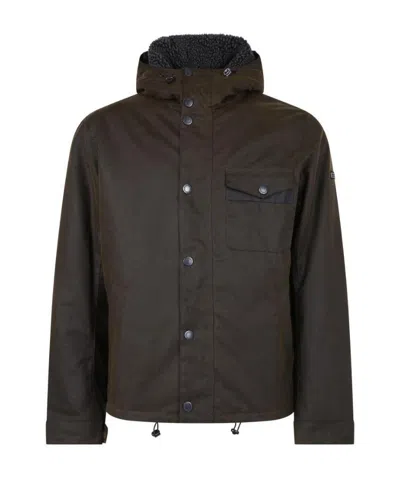 Barbour Hooded Button-down Jacket In Black