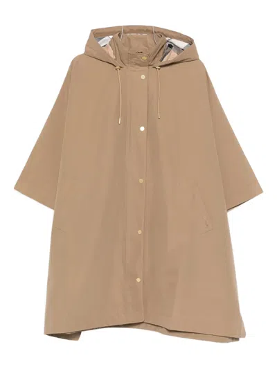 Barbour Hooded Buttoned Coat In Brown