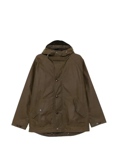 Barbour Hooded Button-fastening Waxed Coat In Brown