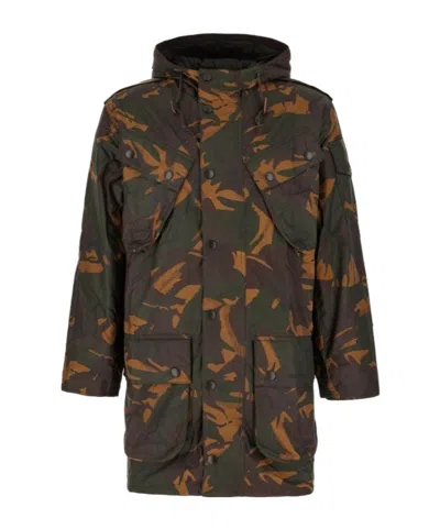 Barbour Camouflage Cotton Jacket Hooded In Black