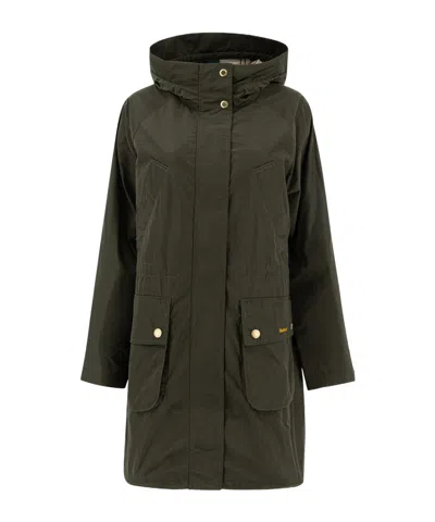 Barbour Logo Embroidered Hooded Coats In Green