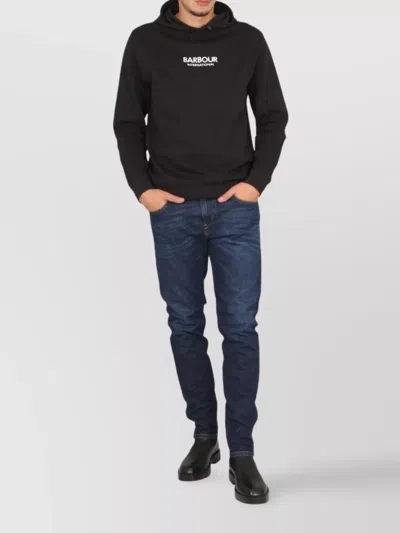 Barbour Hooded Collar Drawstring Hood Sweater In Black