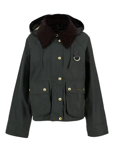 Barbour Hooded Corduroy-collar Jacket In Green