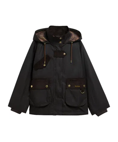 Barbour Hooded Corduroytrim Outdoor Jacket In Black