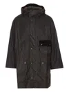 Barbour Long Hooded Jacket Flap Pockets In Brown