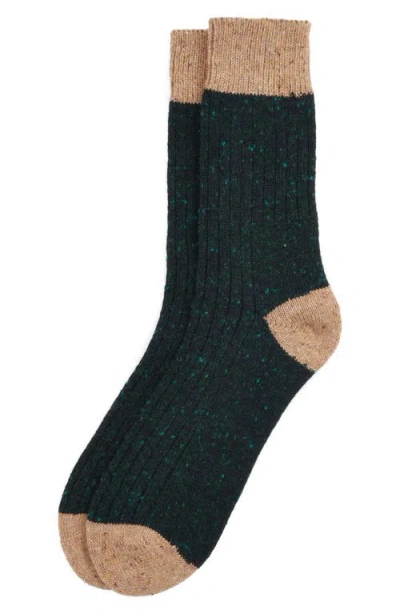 Barbour Houghton Stretch Wool Blend Crew Socks In Evergreen/sandstone