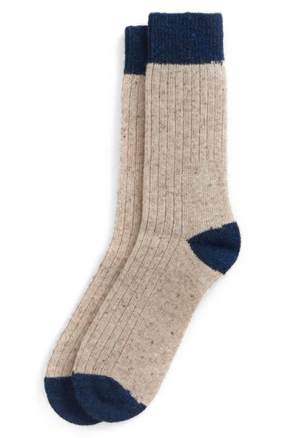 Barbour Houghton Wool Blend Boot Socks In Stone/navy