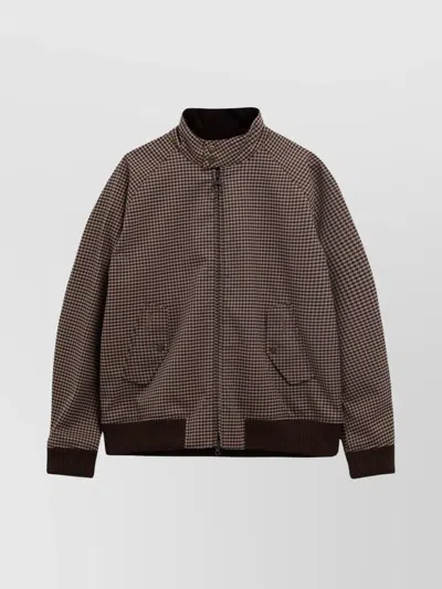 Barbour Houndstooth High Collar Waterproof Jacket In Brown