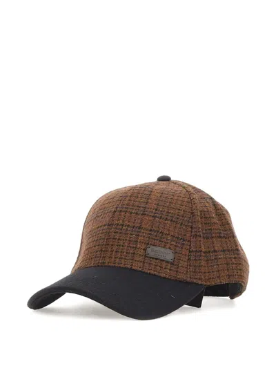 Barbour Houndstooth-pattern Panelled Cap In Brown