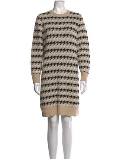 Pre-owned Barbour Houndstooth Print Knee-length Dress In Neutrals