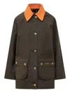 Barbour Waxed Jacket With Contrast Collar In Green