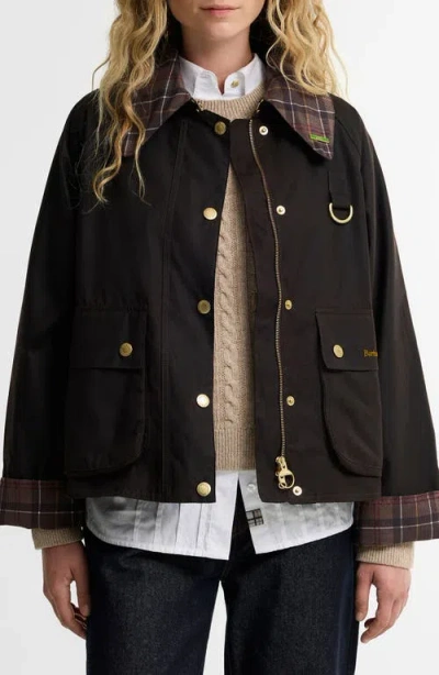 Barbour Icons Tartan Collar Spey Waxed Cotton Jacket In Brown