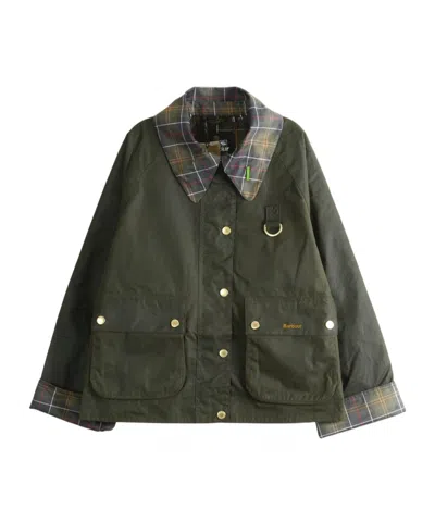 Barbour Icons Tartan Collar Spey Waxed Jacket In Green
