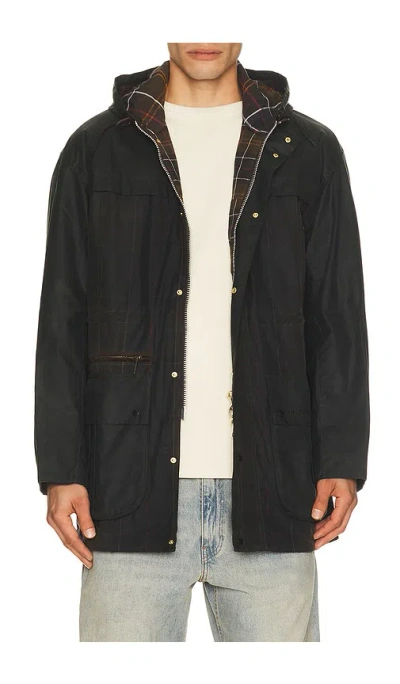 Barbour Icons Tartan Durham Wax Jacket In Black