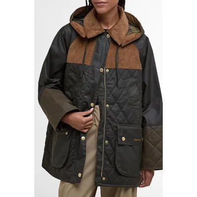 Barbour Imelda Water Repellent Mixed Media Jacket With Removable Hood In Black