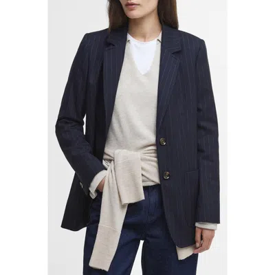 Barbour Imogen Pinstripe Tailored Jacket In Navy Pinstripe/hessian