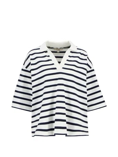 Barbour Inez Striped V-neck T-shirt In White