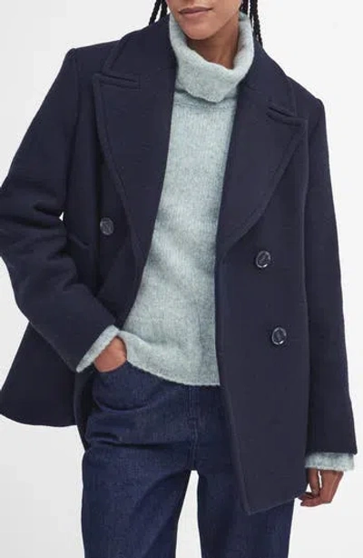 Barbour Ingrid Double Breasted Wool Blend Peacoat In Blue