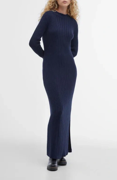 Barbour Ingrid Long Sleeve Cotton Rib Sweater Dress In Navy
