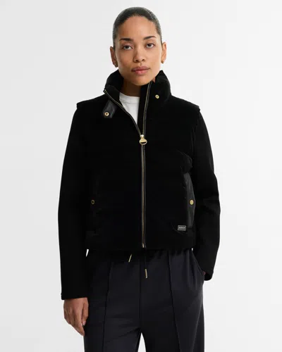 Barbour International Balaton Womens Faux Velvet Quilted Hybrid Jacket In Black
