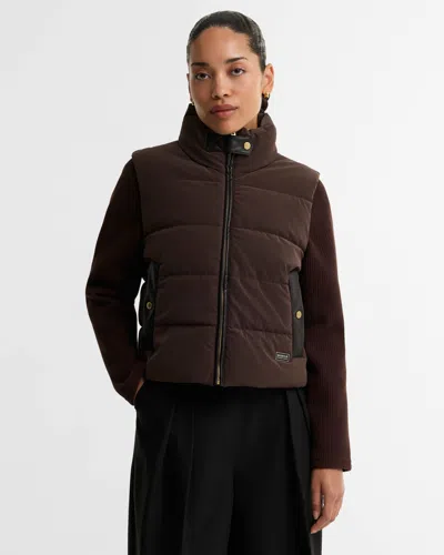 Barbour International Balaton Womens Faux Velvet Quilted Hybrid Jacket In Brown