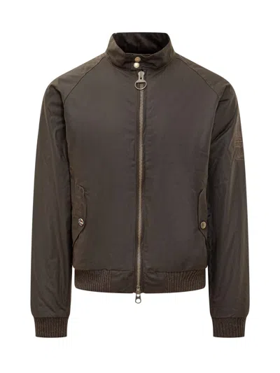 Barbour International Barbour Brown Waxed Bomber Jacket In Green