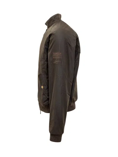 Barbour International Cotton Waxed Bomber Jacket In Olive