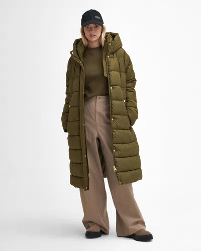 Barbour International Longline Barron Womens Puffer Jacket In Green